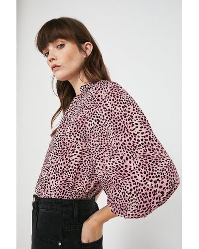 Warehouse Woven Over The Head Animal Print Top - Red