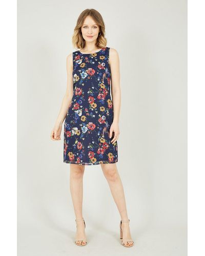 Yumi' Navy Bird And Floral Print Shift Dress - Blue