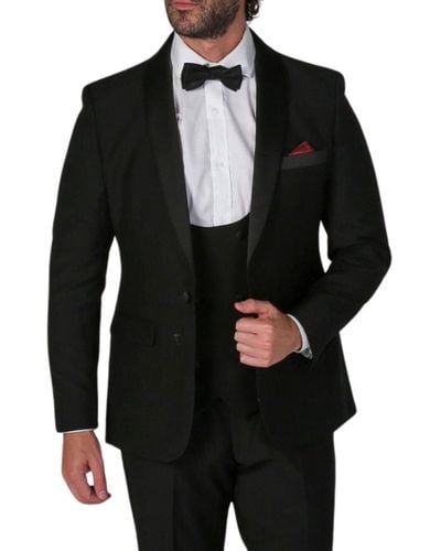 Paul Andrew 3 Piece Tuxedo Suit - Black