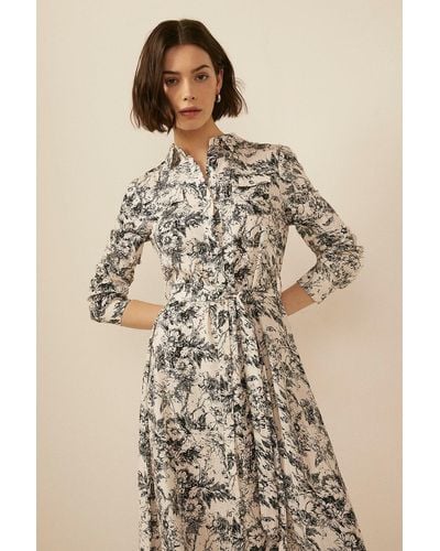 Oasis Printed Linen Shirt Dress - Natural