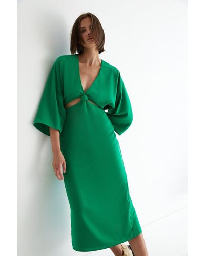 Warehouse Crepe Knot Cut Out Midi Dress - Green