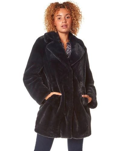 Roman Faux Fur Collared Coat - Black