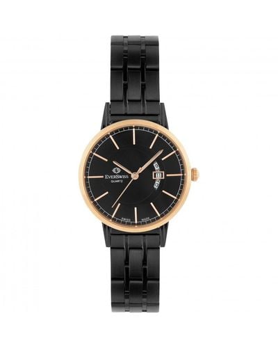 EverSwiss Crescent Gold Plated Stainless Steel Fashion Quartz Watch - 9749-lrbb - Black