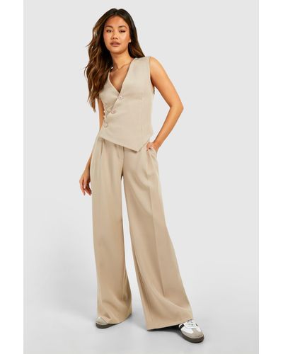 Boohoo Slouchy Low Rise Boyfriend Trousers - Natural