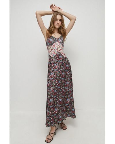 Warehouse Petite Lace Satin Midi Dress In Mixed Print - Multicolour