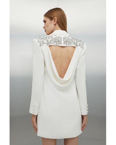 Karen Millen Petite Embellished Open Back Cady Mini Blazer Dress - White