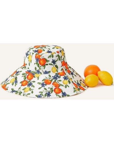 Accessorize Orange And Lemon Print Bucket Hat In Linen Blend - Multicolour