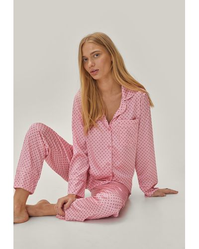 Nasty Gal Petite Spot Print Shirt And Pyjama Trousers Set - Pink