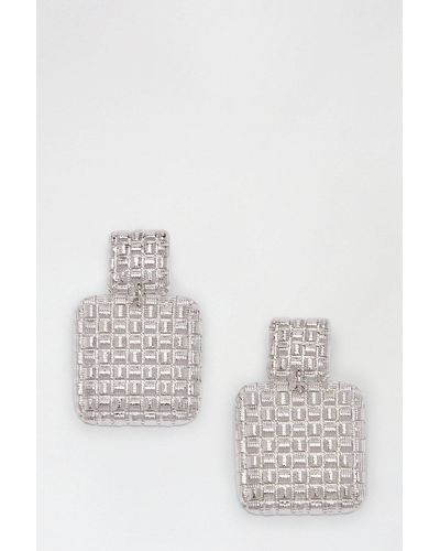 Dorothy Perkins Silver Textured Square Drop Earrings - White