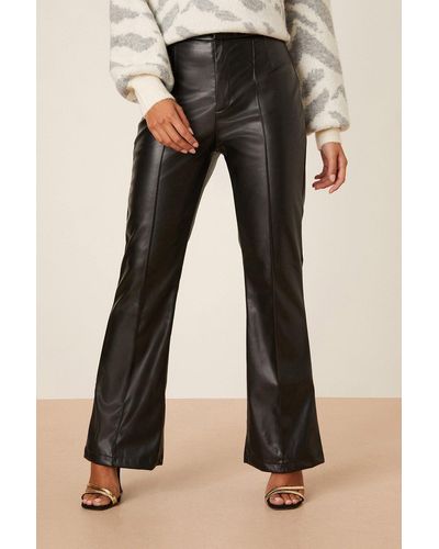 Dorothy Perkins Petite Faux Leather Flare Trouser - Black
