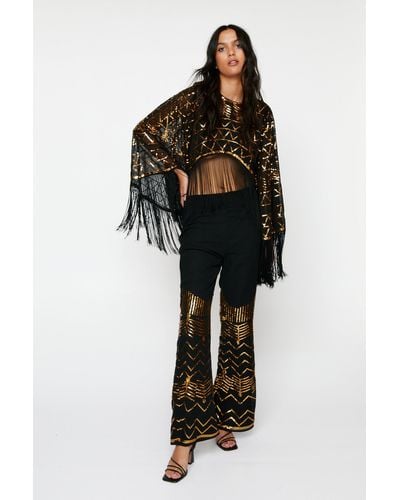 Nasty Gal Sequin Detail Flare Trousers - Black