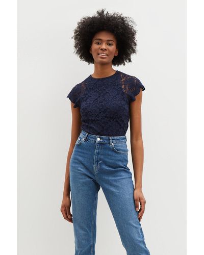 Dorothy Perkins Tall Navy Lace Shell Top - Blue
