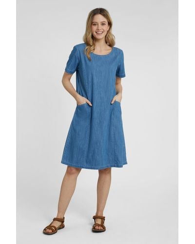 Mountain Warehouse Flora Denim Dress Cotton Summer Breathable Gown - Blue