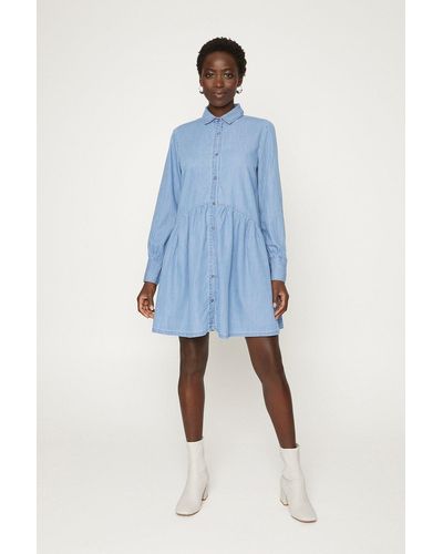 Oasis Button Denim Dress - Blue