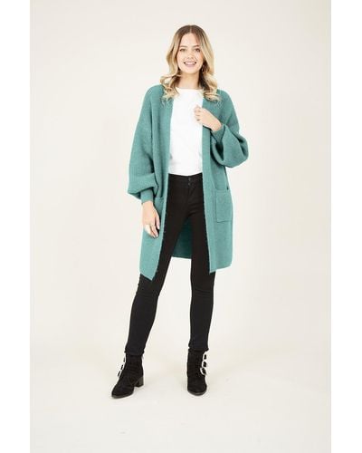 Yumi' Longline Knitted Cardigan With Pocket - Blue