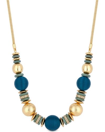 Mood Gold Teal Thread Wrapped Short Necklace - Blue