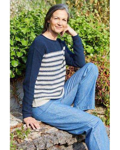 LILY & ME Full Length Sleeves Bay Jumper Stripe Rib And Roll Neck - Blue