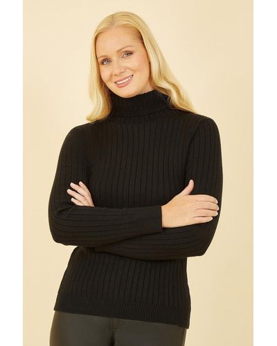Yumi' Black Turtle Neck Knitted Jumper