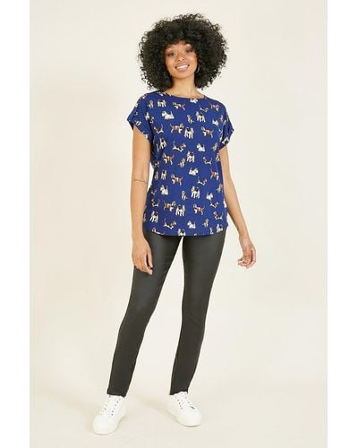 Yumi' Dog Print 'genevieve' Top In Recycled Fabric - Blue