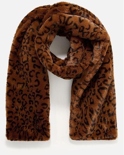 Accessorize Leopard Luxe Faux Fur Scarf - Brown