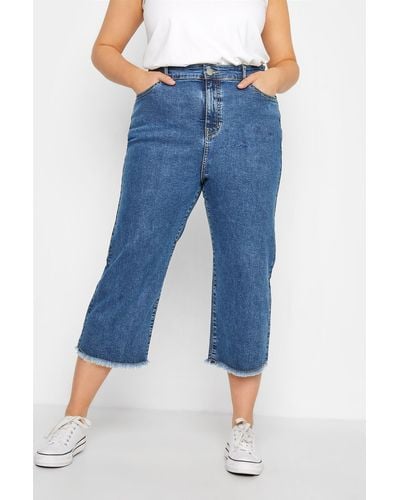 Yours Cropped Wide Leg Jeans - Blue