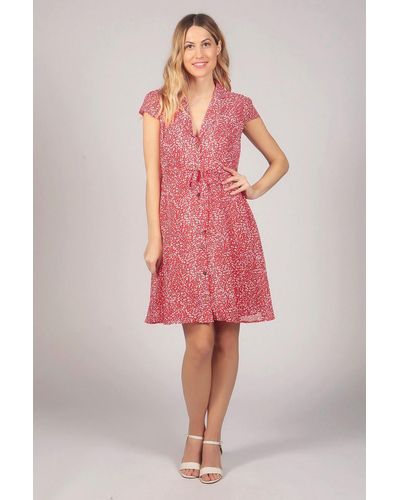 Tenki Cap Sleeve Leopard Pattern Shirt Dress - Pink