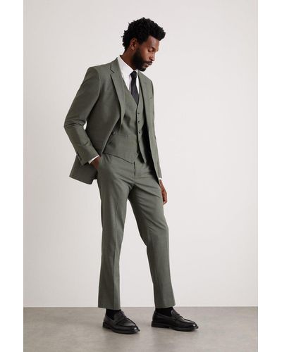 Burton Slim Fit Khaki Fine Twill Suit Trouser - Green