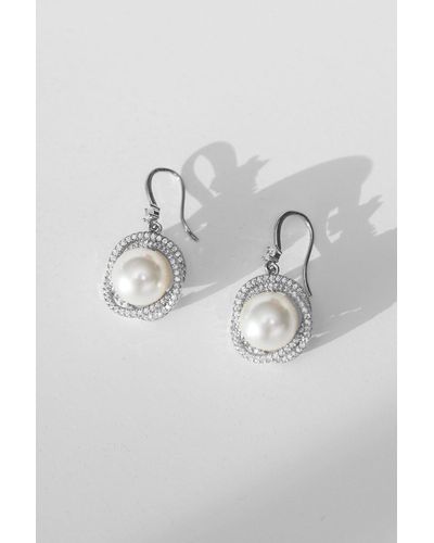 Jon Richard Rhodium Plated Cubic Zirconia Knotted Pearl Centre Fish Hook Drop Earrings - Grey