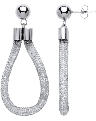Jewelco London Steel Crystal Mesh Snake Loop Drop Earrings 4mm 55mm - 8mm Balls - Gve570rh - Metallic