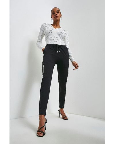 Karen Millen Zip Side Pull On Cargo Trouser - Black