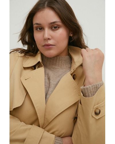 Oasis Curve Belted Button Detail Trench Coat - Natural