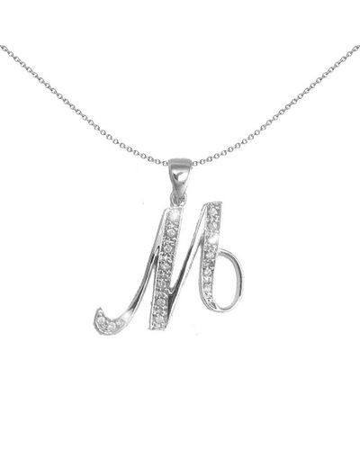 Jewelco London 9ct White Gold Diamond Script Initial Id Charm Pendant Letter M - 9p060-m - Metallic
