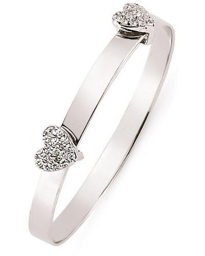 Jewelco London Silver Cz Heart Expanding Id Baby Bangle Bracelet - White