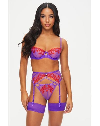 Ann Summers Hero contrast floral embroidered lingerie set in black and red