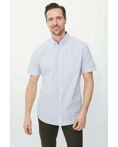 MAINE Cotton Double Stripe Short Sleeve Shirt - White