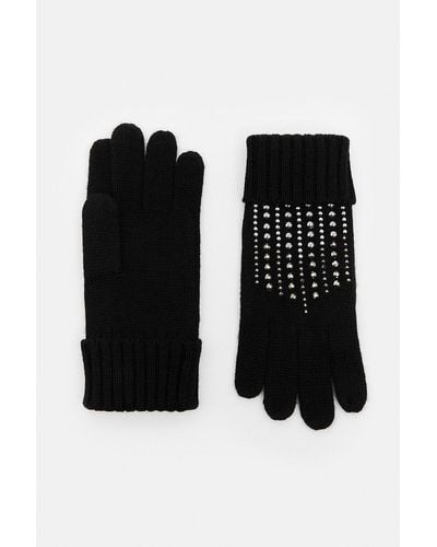 Karen Millen Hotfix Detail Knit Gloves - Black