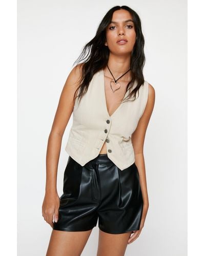 High Rise Faux Leather Womens Shorts - Black