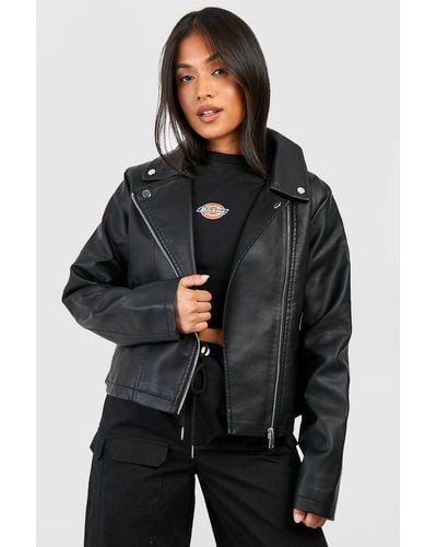 Boohoo Petite Faux Leather Moto Jacket - Black