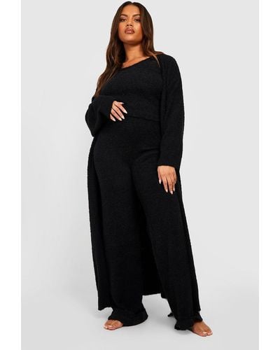 Boohoo Plus Premium Fluffy Knitted Longline Cardigan - Black