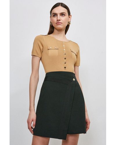Karen Millen Structured Crepe Panelled A Line Skirt - Black