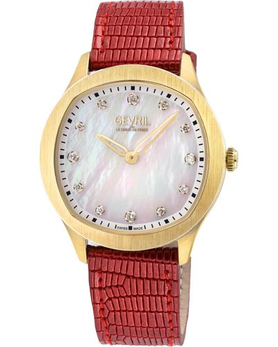 Gevril Morcote Swiss Diamond 10021 Italian Leather Swiss Quartz Watch - Red
