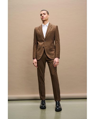 Burton Slim Fit Brown Suit Jacket - Natural