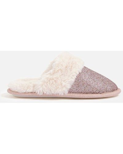 Accessorize Glitter Fluffy Mule Slippers - Pink