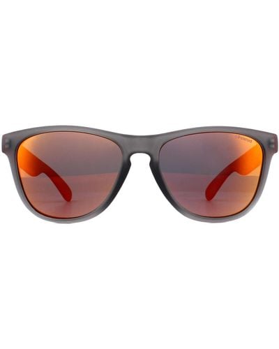 Polaroid Rectangle Grey Red Red Mirror Polarized Sunglasses - Brown