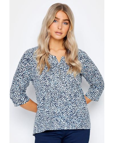 M&CO. Petite Printed Henley Top - Blue