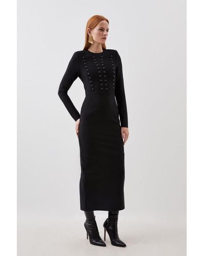 Karen Millen Bandage Figure Form Military Detail Knit Maxi Dress - Black