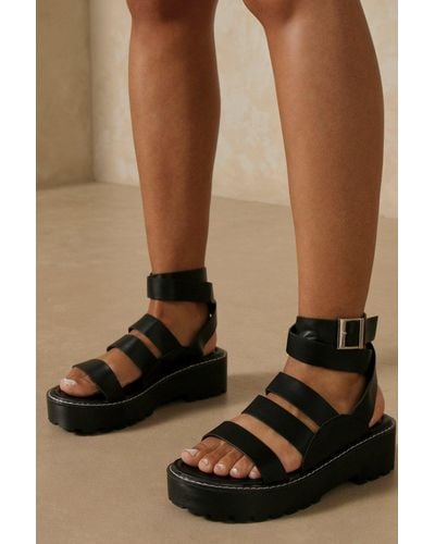 MissPap Chunky Platform Ankle Tie Sandals - Brown