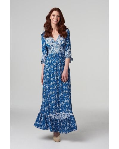 Izabel London Paisley Print Summer Maxi Dress - Blue