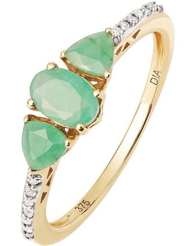 The Fine Collective Yellow Gold Natural Emerald And Diamond Trilogy Ring - Green