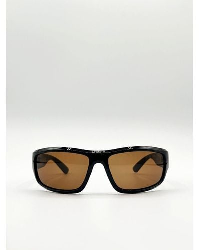 SVNX Racer Style Sunglasses With Brown Lenses - Black